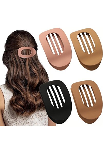 STARSTAR Set of 4 pieces, brown, matte, flat hair clips for women, round lay-...
