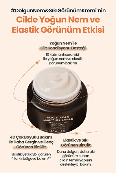 T'else Cilde Sıkı Görünüm ve Nem Sunan Aydınlatıcı Yaşlanma Karşıtı Krem TELSE Black Bean Ceramide Cream