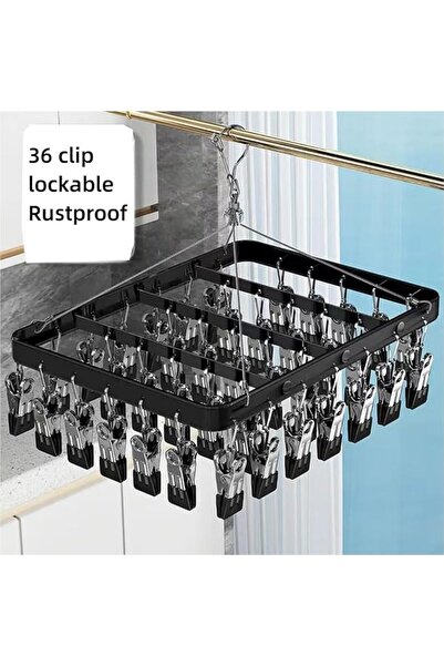 STARSTAR Metal clothes drying rack with 36 clips, windproof hooks, and foldab...