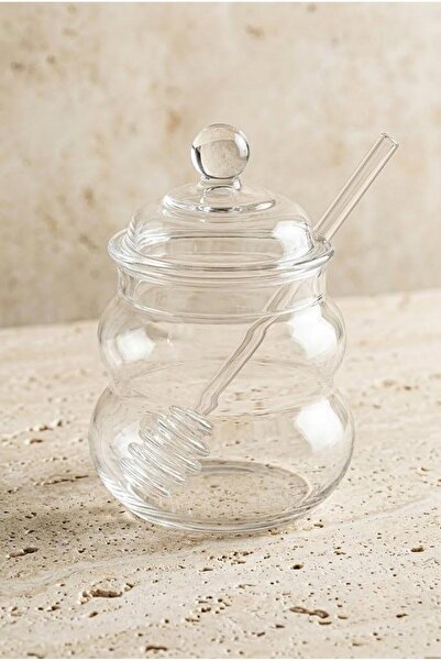 Atbyhome Borosilikat Cam Bal Kavanozu 400 ml - Cam Bal Kaşıklı Ve Kapaklı Bal Kasesi