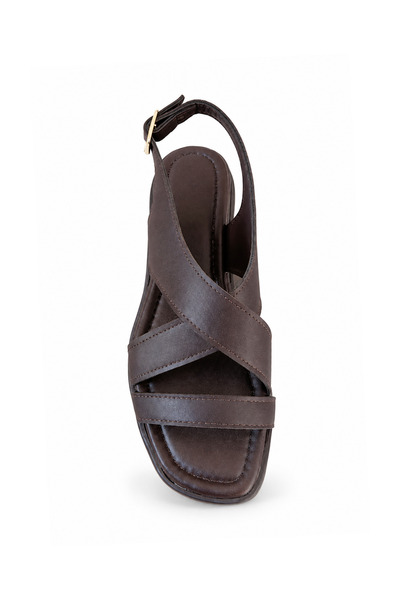 Ekonomik Ayakkabı Women's Brown Cross-Strapped Buckle Flat Sole Casual Summer...