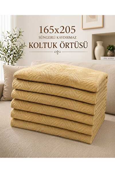 Altınoluk Tekstil Süngerli Kaydırmaz Kanepe/Çekyat/Koltuk Örtüsü Gold Bej 165...