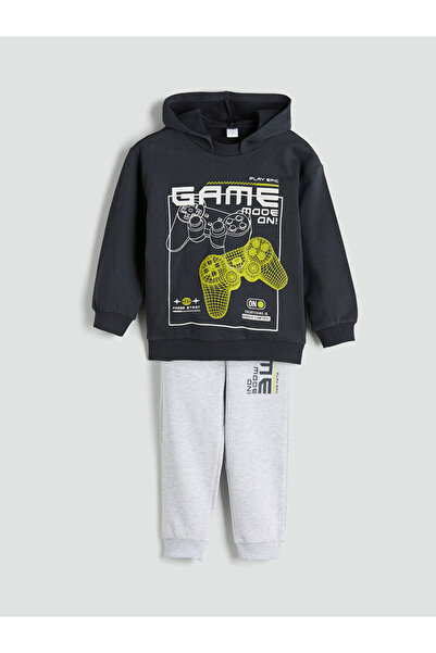 LC Waikiki Boys' Thick Hooded Sweatshirt and Tracksuit Bottoms 2-Piece