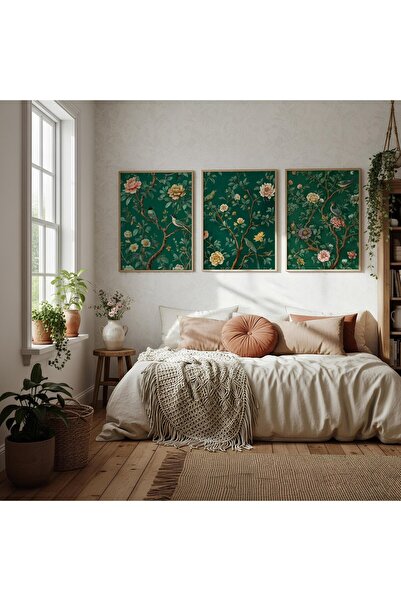 woodhomeworks Wooden Framed 3-Piece Painting Emerald Green Qmrc