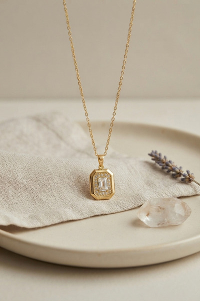 Epilons 316L Steel Chain Gold Color Square Shape Necklace