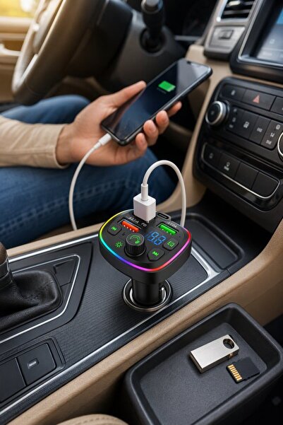 Generic جهاز إرسال FM للسيارة بتقنية البلوتوث 5.0 مع شاحن USB مزدوج سريع ومرا...
