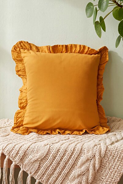 Rivaİstanbul Orange Ruffled Decorative Throw Pillow Cover