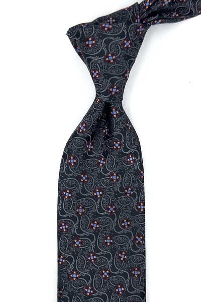 Kravatkolik Black Smoked Motif Pattern Classic Tie with Handkerchief Kk13887