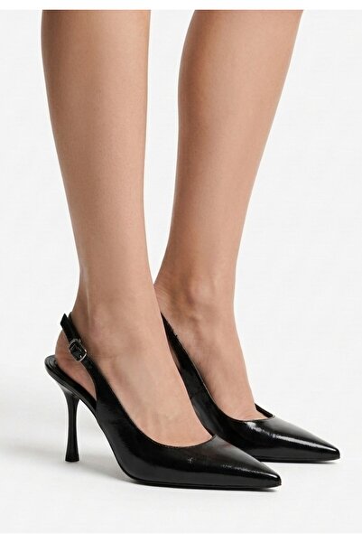 ALFA AKSESUAR 03 Flar Black Patent Leather Heeled Shoes