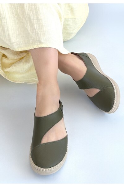 DMR Elegance Cower Green Genuine Leather Ballerina Shoes