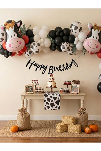 turkuaz parti 40-Piece Farm Concept Balloon Set, 2 Pieces of Cow Foil, Happy ...
