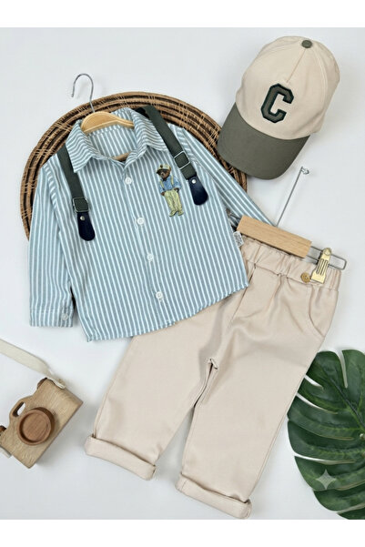 bebendy baby&kids Striped Shirt, Hat, Suspender Belt, Lycra Pants, Four-Piece...