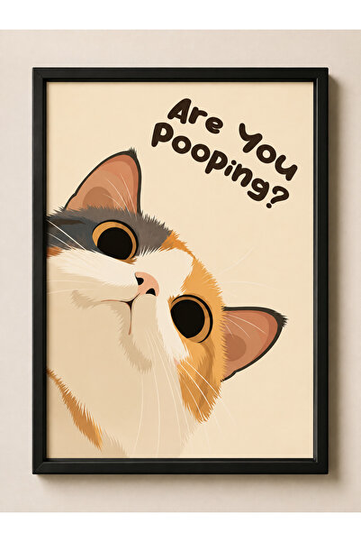 Viela Home Siyah Ahşap Çerçeveli Are You Pooping Kedi Poster – Komik Banyo Du...