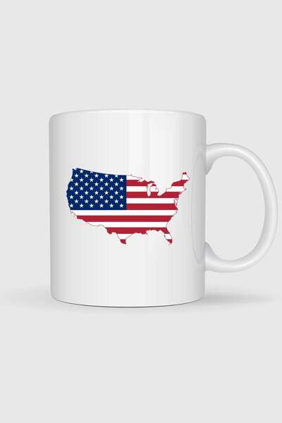 Bahriyeli Collection American Flag and Map Printed Mug
