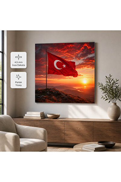 HiperAD Reklam Gün Batımında Türk Bayrağı Dekota Tablo 4,5 mm, Dağ Manzaralı ...