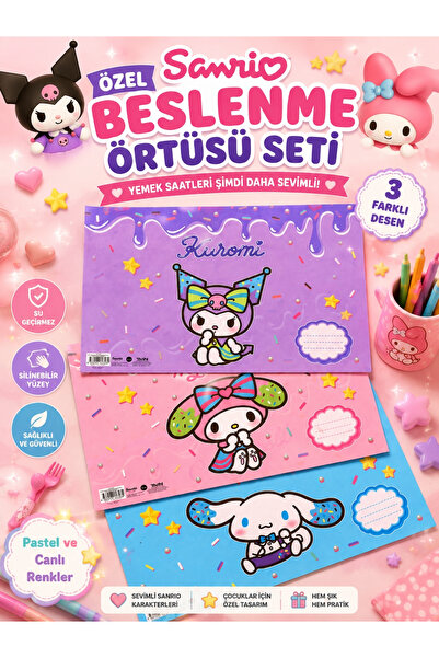 ÖZ OFİS Lisanslı Yeni Sezon 3'lü Sanrio Beslenme Örtüsü Seti - Kuromi , My Me...