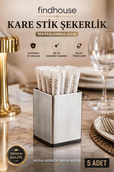 findhouse 304 Paslanmaz Çelik Elite Model 5 ADET Kare Stick Şekerlik Cafe , R...