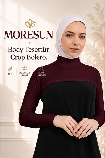 MORESUN أكمام طويلة بياقة مدورة - بوليرو نسائي من الليكرا بتصميم كروب