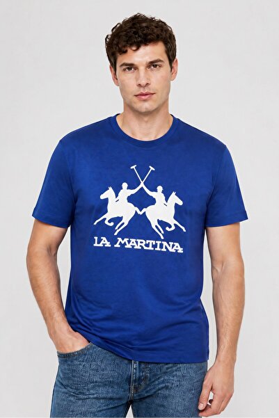 La Martina Men Crew Neck Short Sleeve Brand Logo T-Shirt, Blue