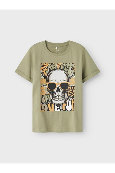 Name it Μπλούζα κοντομάνικη αγόρι "Street skull" χακί- οργανικό βαμβάκι