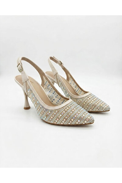Enes Ayakkabıcılık Women's Pointed Toe Stone Beaded Embroidered Open-Back Hee...