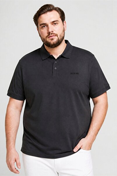 JASON WU Men Classic Fit Brand Logo Short Sleeve Polo Shirt, Dark Grey