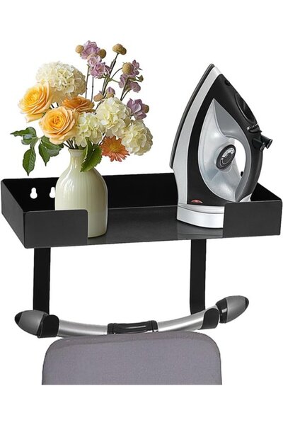 STARSTAR Wall Bracket Ironing Board - With Storage Basket and Hooks - Black