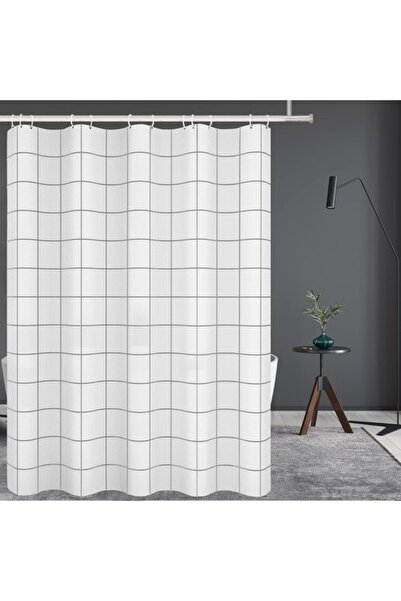 STARSTAR White Checkered Square Pattern Shower Curtain with Hooks, Waterproof...