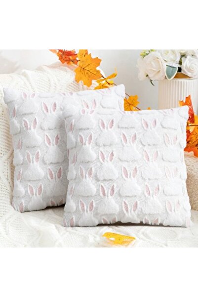 STARSTAR 2-Piece White 45x45 cm Bunny Pattern Easter Pillowcase Set