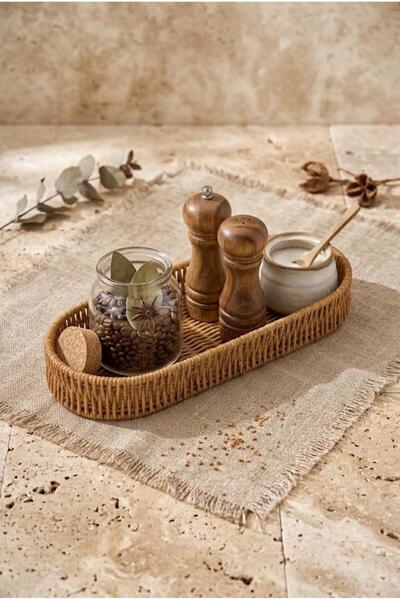 Atbyhome Rattan Oval Ekmek Sepeti 14x34x4.5 cm - El Örmesi Hasır Baharatlık Ve Mutfak Organizeri