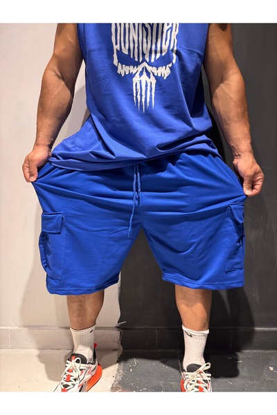 Bas Body FitnessWear Saks plave kargo kapri šortsevi veće veličine sa džepovi...