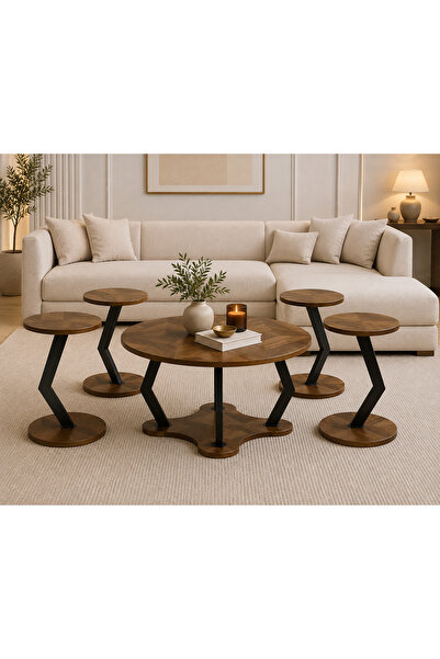 N.zone طقم طاولات قهوة 5 قطع بتصميم عصري، طاولة رئيسية 80×80×45 سم مع 4 طاولا...