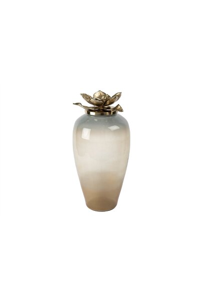 Mikasa Moor كوب زجاجي شفاف بني اللون بغطاء ذهبي على شكل زهرة اللوتس 59×28 سم