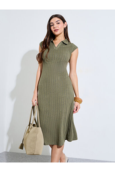 Styli Olive Rib Sheath Midi Dress