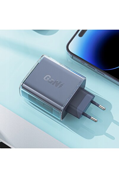 NO BRAND Încărcător de alimentare 65W GaN cu 3 porturi (1x USB, 2x USB-C), gri