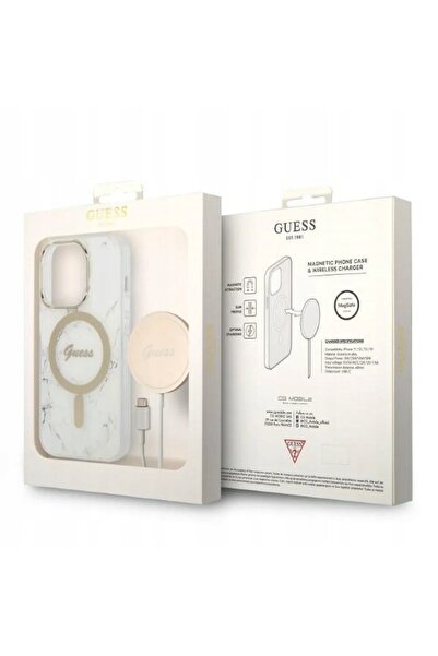 NO BRAND Husă Guess Marble MagSafe + Kit de încărcare pentru iPhone 14 Pro