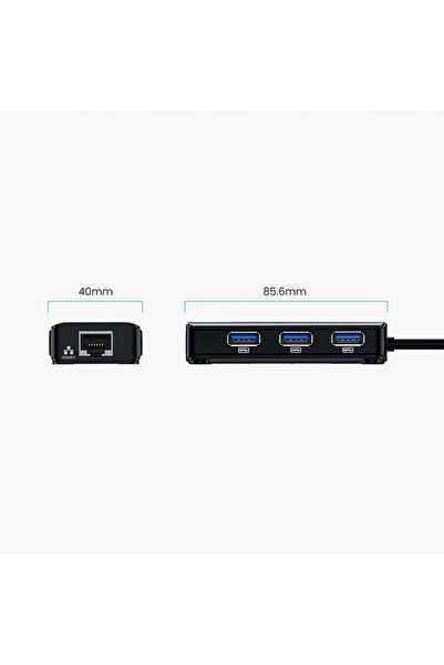 Ugreen Hub USB-A RJ45 1000 Mbps pentru laptopuri, 3x USB 3.0, transmisie rapidă