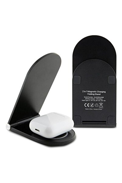 NO BRAND Încărcător pliabil 2-în-1 Karl Lagerfeld Ikonik MagSafe 15W, negru