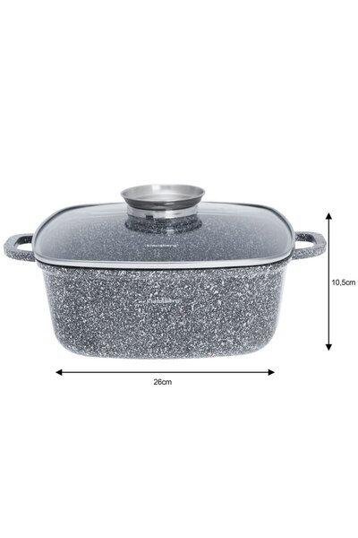 Klausberg Vas de gătit din marmură tradițional pătrat cu capac GRI 26cm 5.5L