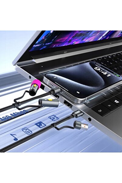 NO BRAND Cablu USB-C 4 în 1 4smarts 1m Încărcare rapidă 60W Negru