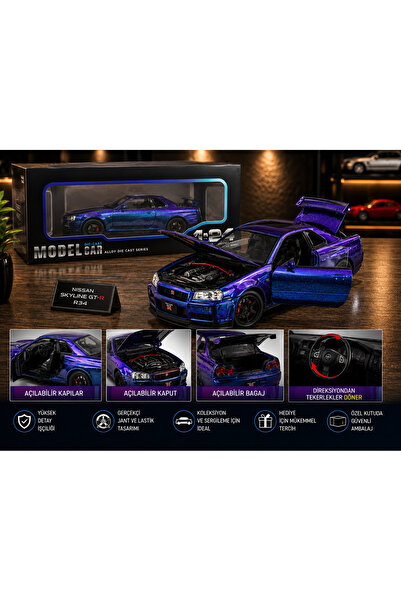 Cici Oyuncak 1:24 Nissan Skyline GT-R R34 Metallic Diecast Model Araba Metal ...