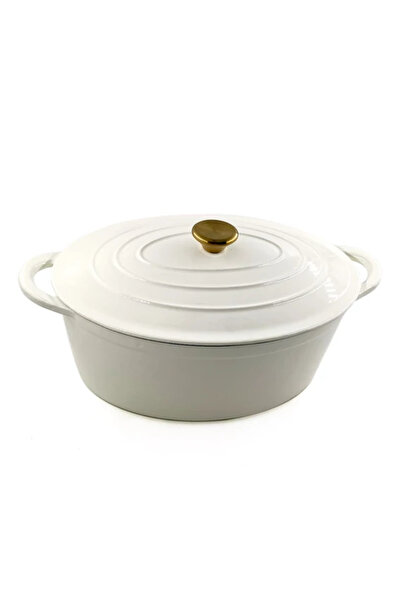 Perfect Home Vas oval pentru rață din fontă emailată, 30 cm, 4,2 L, alb