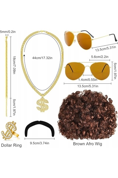 NO BRAND Costum de petrecere disco anii '70 cu perucă, ochelari, mustață și a...