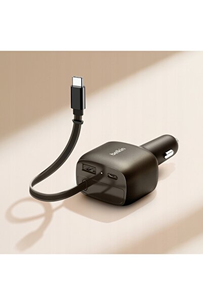 NO BRAND Încărcător auto 30W USB-C + USB-A + Cablu USB-C retractabil de 60W, ...