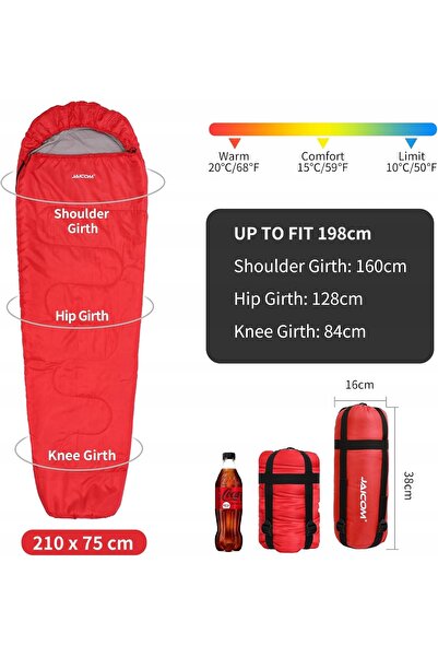 NO BRAND MUMIA 210cm x 75cm Sac de dormit ultraușor cu puf pentru camping, roșu