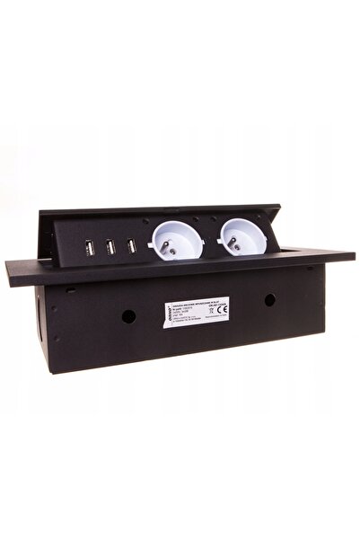 Orno Priză ascunsă încorporată pentru blat, dublă, 2 prize, negru, 3x USB, 3600W