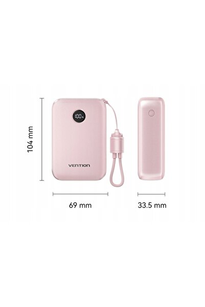 NO BRAND Vention 20000mAh 2 x USB-C 1x USB-A cu afișaj 22.5W roz