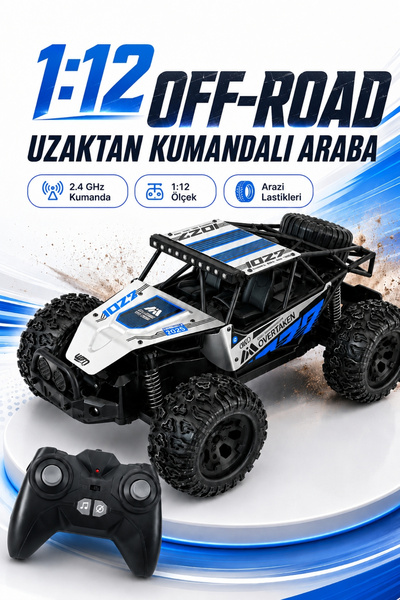 Toyaş 1:12 Ölçek 2.4 GHz Uzaktan Kumandalı Off-Road Arazi Arabası 35 cm 7.4V ...