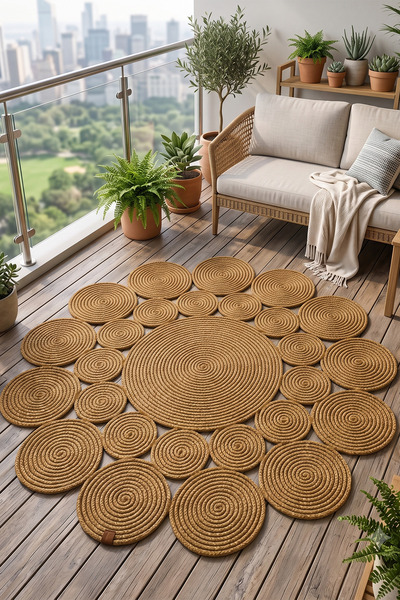 tropikal home Jüt Hasır Yuvarlak Kilim Halı Yolluk Dekoratif Örgü Halı Doğal ...