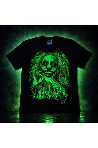 Generic Brand تيشيرت اسود رجالي / نسائي بطبعه ثلاثيه الابعاد تنير تحت اضاءه البلاك لايت والاشعه فوق البنفسجيه - اسود